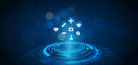 Abstract blue hexagon pattern background.Medical technology and science concept and health care icon pattern. You can use for ad, poster, template, business presentation. Vector illustrationのイラスト素材