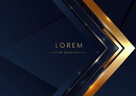 Abstract template triangles dark blue geometric with golden line and glitter gold dot on black background. Luxury style. Vector illustrationのイラスト素材