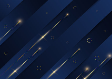 Abstract blue color diagonal background decoration golden lines and circle with copy space for text....