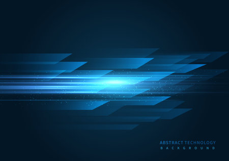 Abstract technology geometric overlapping hi speed line movement design on blue background with copy...