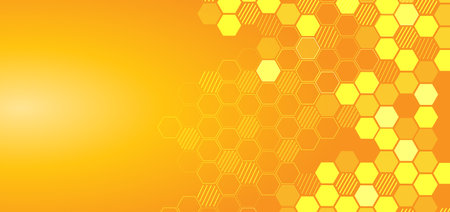 Abstract hexagon lines pattern on yellow background. Medical and science, structure molecule dna concept. Vector illustrationのイラスト素材