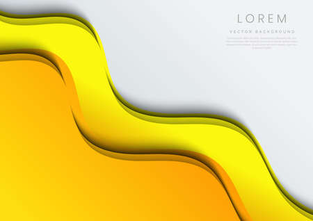 Abstract template wavy curved yellow layers on white background. Vector illustrationのイラスト素材