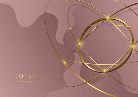 Abstract luxury gold rings overlapping on rese gold background with light effect. Vector illustrationのイラスト素材