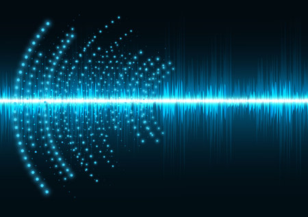 Sound waves dark blue light. Abstract technology background. Vector illustrationのイラスト素材