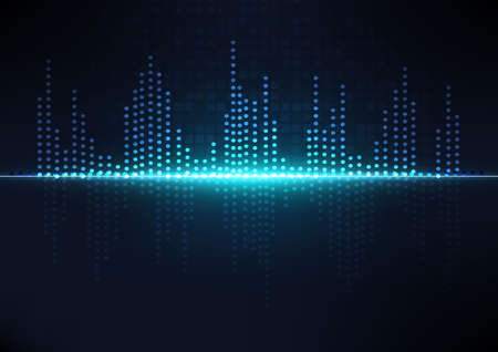 Sound waves dark blue light. Abstract technology background. Vector illustrationのイラスト素材