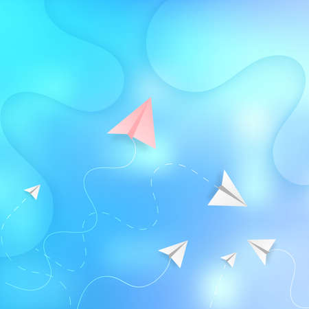 Pink and white paper plane on blue sky background. Business concepts. Vector illustrationのイラスト素材
