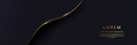 Banner abstract 3D luxury gold curved lines overlapping with light effect on dark background. Vector illustrationのイラスト素材