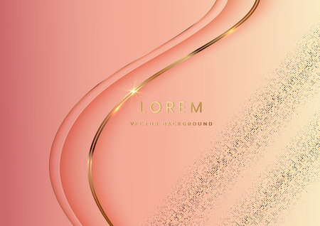 Abstract 3d gold and soft pink curved layers background with lighting effect and sparkle with copy space for text. Luxury design style. Vector illustrationのイラスト素材
