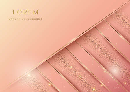 Abstract 3d gold and soft pink diagonal layers background with lighting effect and sparkle with copy space for text. Luxury design style. Vector illustrationのイラスト素材