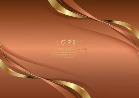 Luxury concept template 3d golden curve line shape on brown elegangt background and golden ribbon line with copy space for text. Vector illustrationのイラスト素材