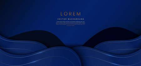 3D modern luxury template elegant dark blue color wave shape overlapping and golden curved line on dark blue background. Vector illustrationのイラスト素材