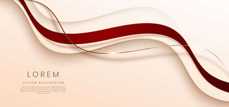 Abstract 3d light brown background with red ribbon gold lines curved wavy sparkle with copy space for text. Luxury style template design. Vector illustrationのイラスト素材