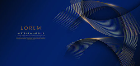 Abstract luxury golden lines curved overlapping on dark blue background. Template premium award design. Vector illustrationのイラスト素材