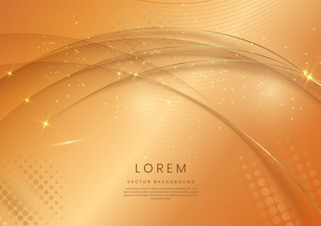 Abstract 3d gold curved layers background with lighting effect and sparkle with copy space for text. Luxury design style. Vector illustrationのイラスト素材