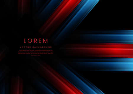 Abstract red and blue gradient geometric diagonal overlapping on black background with copy space for text. Vector illustrationのイラスト素材