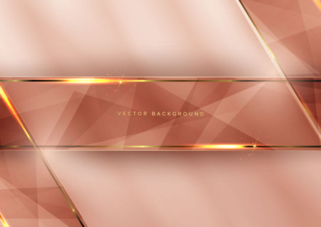 Abstract 3D soft pink luxury geometric diagonal overlapping shiny background with lines golden glowing with copy space for text. Vector illustrationのイラスト素材