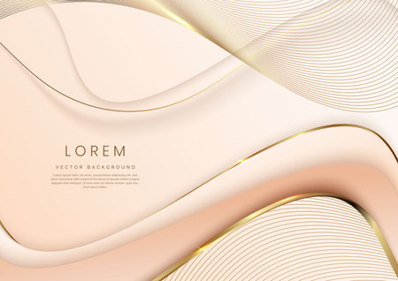 Abstract 3d template soft pink background with gold lines curved wavy sparking with copy space for text. Luxury style. Vector illustrationのイラスト素材