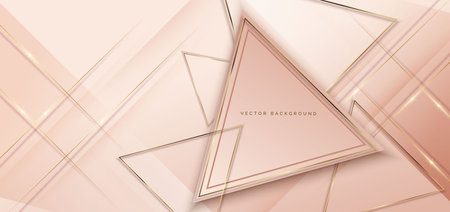 Abstract 3d modern luxury template triangles shape on soft pink background with golden glitter line...