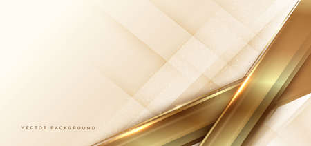 Abstract 3D cream and gold luxury geometric diagonal overlapping shiny background with lines golden glowing with copy space for text. Vector illustrationのイラスト素材