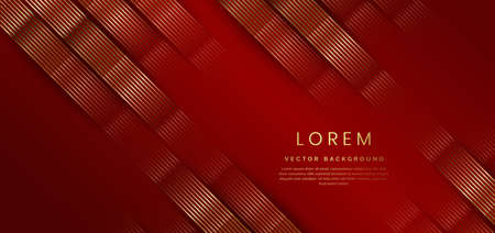 Abstract 3D luxury template shiny red background with lines golden glowing. Template premium award design. Vector illustrationのイラスト素材
