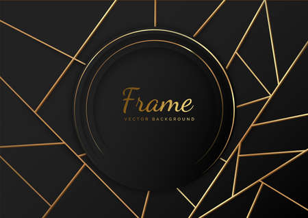 Abstract luxury gold geometric triangles line on black background. Frame circle. You can use for ad, poster, template, business presentation. Vector illustrationのイラスト素材