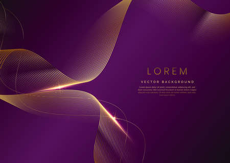 Abstract luxury golden lines curved overlapping on violet background. Template premium award design. Vector illustrationのイラスト素材