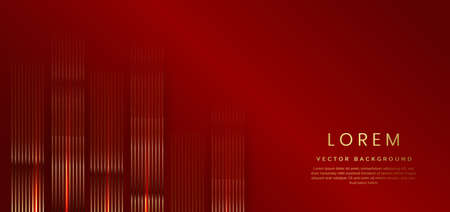 Abstract 3D luxury template shiny red background with lines golden glowing sparkle. Vector illustrationのイラスト素材