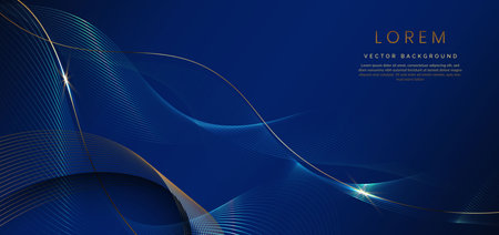 Abstract luxury golden lines curved overlapping on dark blue background. Template premium award design. Vector illustrationのイラスト素材
