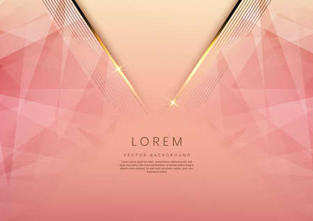 Abstract 3d template rose gold background with gold lines diagonal sparking with copy space for text. Luxury style. Vector illustrationのイラスト素材
