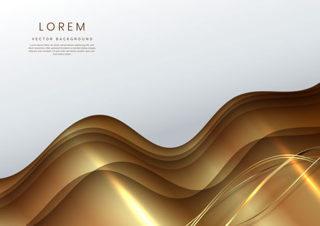 Abstract modern luxury white and gold gradient wavy shape background with golden lines wave and copy space for text. Vector illustrationのイラスト素材
