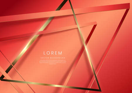 3d golden triangle with on soft red background. Template luxury premium award design. Vector illustrationのイラスト素材