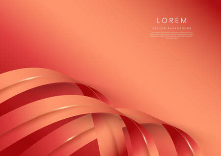 Abstract 3d curved red and gold ribbon on red background with lighting effect copy space for text. Luxury design style. Vector illustrationのイラスト素材