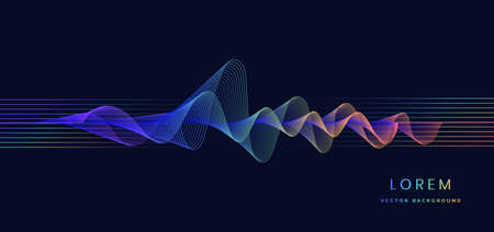 Abstract colorful sound wave music lines flowing on dark blue background. You can use for ad, poster, template, business presentation. Vector illustrationのイラスト素材