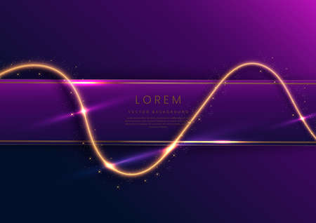 3d golden curve lighting golden on dark blue and purple background with lighting effect and spakle. Template luxury premium award design. Vector illustrationのイラスト素材