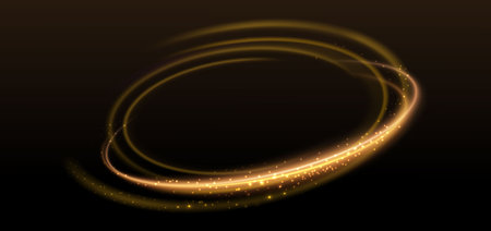 Gold light effect curves with sparkle on black background. Vector illustrationのイラスト素材