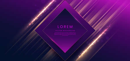 3D square frame on purple and dark blue background with lighting effect and sparkling with copy space for text. Luxury design style. Vector illustrationのイラスト素材