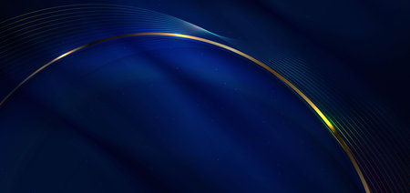 Abstract luxury glowing lines curved overlapping on dark blue background. Template premium award design. Vector illustrationのイラスト素材
