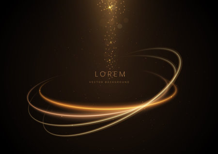 Abstract luxury golden circle glitter effect glowing on dark brown background with lighting effect sparkle. Vector illustrationのイラスト素材