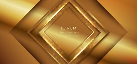 Abstract elegant golden lines diagonal on gold background with lighting effect. Luxury square frame with copy space for text. Vector illustrationのイラスト素材