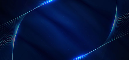 Abstract technology futuristic glowing blue and red  light lines with speed motion blur effect on dark blue background. Vector illustrationのイラスト素材