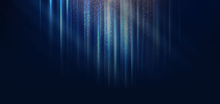 Abstract technology futuristic light blue stripe vertical lines light on blue background with gold lighting effect sparkle. Vector illustrationのイラスト素材