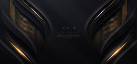 Luxury curve golden lines on black background with lighting effect copy space for text. Luxury design style. Template premium award design. Vector illustrationのイラスト素材