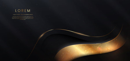 Luxury curve golden lines on black background with lighting effect copy space for text. Luxury design style. Template premium award design. Vector illustrationのイラスト素材