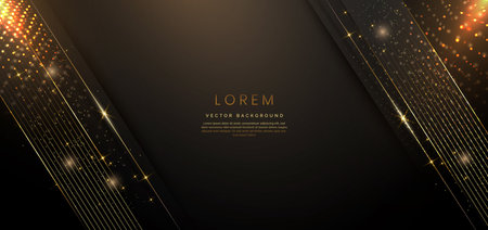 Abstract elegant dark background with golden line and lighting effect sparkle. Luxury template design. Vector illustrationのイラスト素材