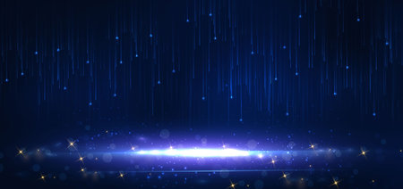 Abstract elegant blue light lines background with lighting effect gold sparkle. Template premium...