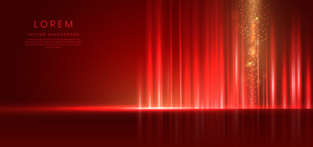 Abstract technology futuristic light red stripe vertical lines light on red background with gold lighting effect sparkle. Vector illustrationのイラスト素材