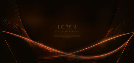 Abstract luxury curve glowing lines on dark brown  background. Template premium award design. Vector illustrationのイラスト素材