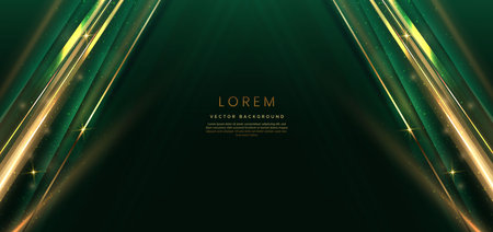 Abstract elegant dark green background with golden line and lighting effect sparkle. Luxury template design. Vector illustrationのイラスト素材