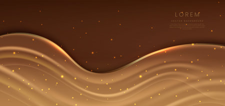 Luxury gold curved lines on dark brown background with golden line and lighting effect sparkle. You can use for ad, poster, template, business presentation. Vector illustrationのイラスト素材