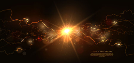 Lightning light effect background on dark brown background with lighting explosion and sparkle. Vector illustrationのイラスト素材
